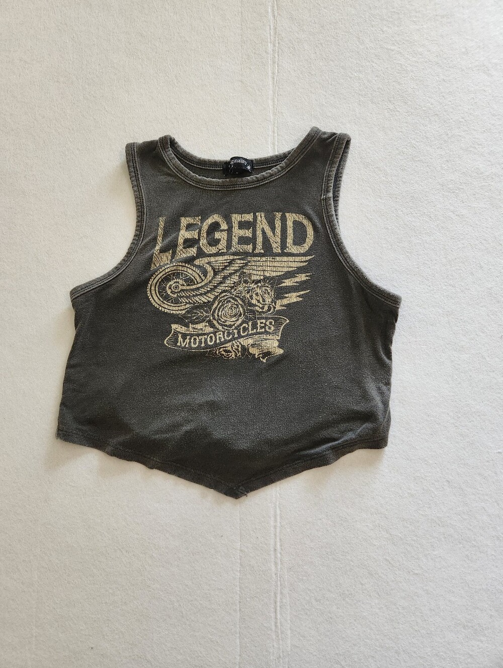 Originality Women's Charcoal 'Legend Motorcycles' Graphic Cropped Tank Small